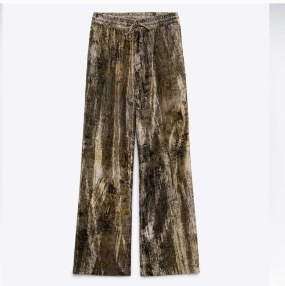 New Zara Tie Dye Velvet Drawstring Mid Rise Multi Color Pants 2435/004 Small - Picture 6 of 14